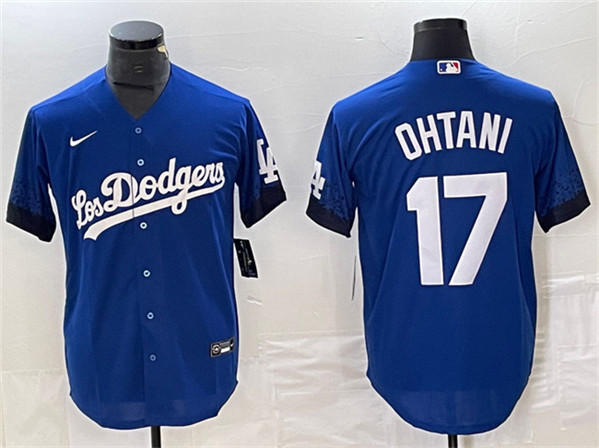 Men's Los Angeles Dodgers #17 Shohei Ohtani Royal City Connect Cool Base With Patch Stitched Baseball Jersey
